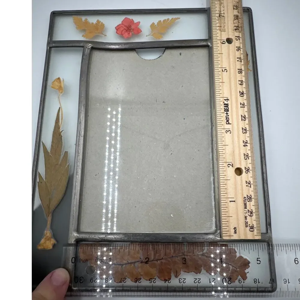 VTG 90s Pressed Flower Glass 4x6 Picture Frame Carr Shabby Chic Cottage Boho
